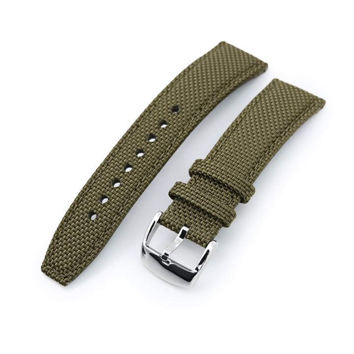MiLTAT 20mm,21mm或22mm強烈質感編織尼龍軍綠色錶帶 拋光針扣