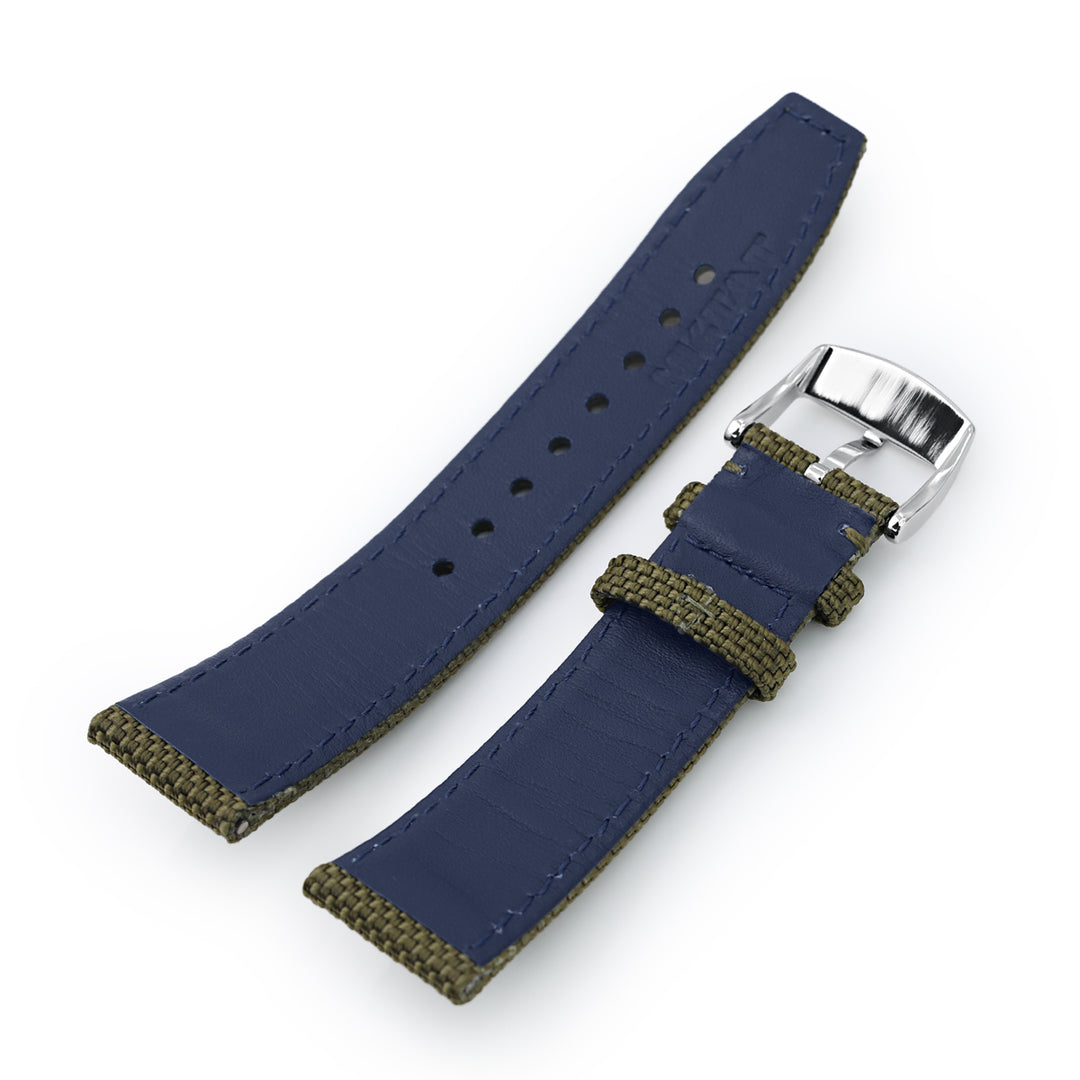 MiLTAT 20mm,21mm或22mm強烈質感編織尼龍軍綠色錶帶 拋光針扣