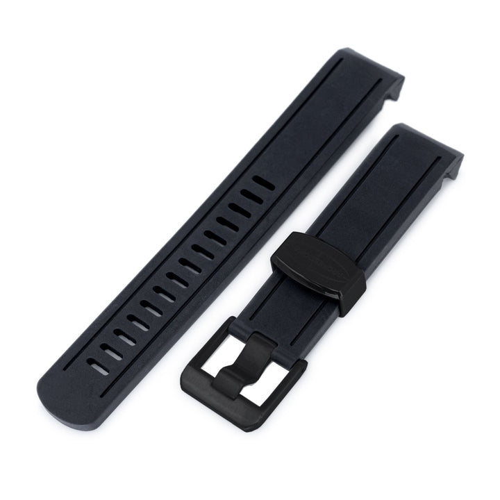 20mm Crafter Blue - Black Rubber Curved Lug Watch Band for Seiko Sumo SBDC001, PVD Black Buckle