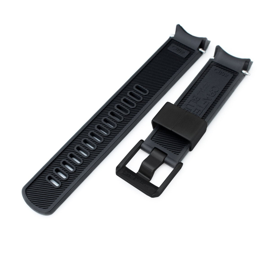 20mm Crafter Blue - Black Rubber Curved Lug Watch Band for Seiko Sumo SBDC001, PVD Black Buckle