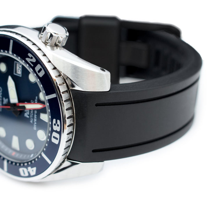 20mm Crafter Blue - Black Rubber Curved Lug Watch Band for Seiko Sumo SBDC001, PVD Black Buckle