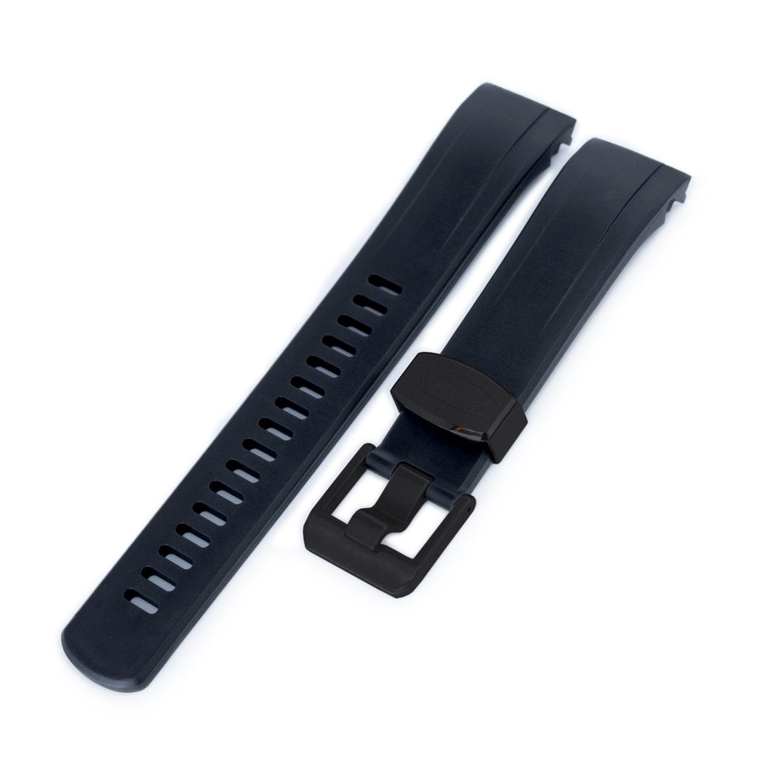 22mm Crafter Blue Black Rubber Curved Lug Watch Strap for Seiko