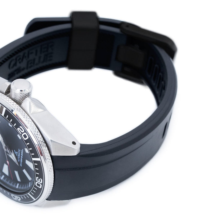 22mm Crafter Blue - Black Rubber Curved Lug Watch Strap for Seiko Samurai SRPB51, PVD Black Buckle
