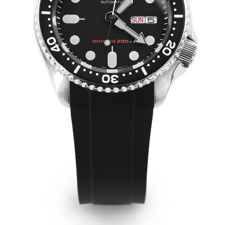 CB10 SEIKO精工水鬼SKX007專用代用NBR橡膠錶帶電鍍黑扣黑色