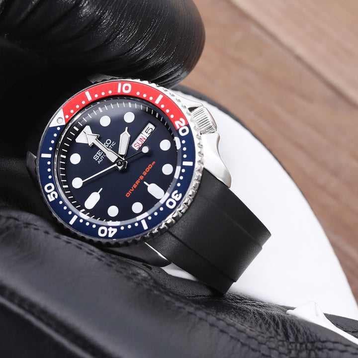 CB10 SEIKO精工水鬼SKX007專用代用NBR橡膠錶帶電鍍黑扣黑色