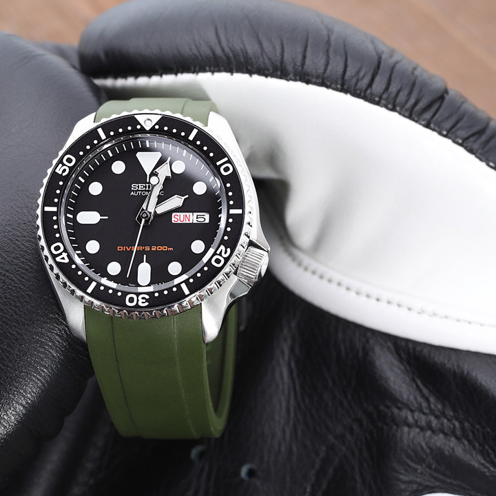 CB10 SEIKO精工水鬼SKX007 專用代用NBR橡膠錶帶 軍綠色