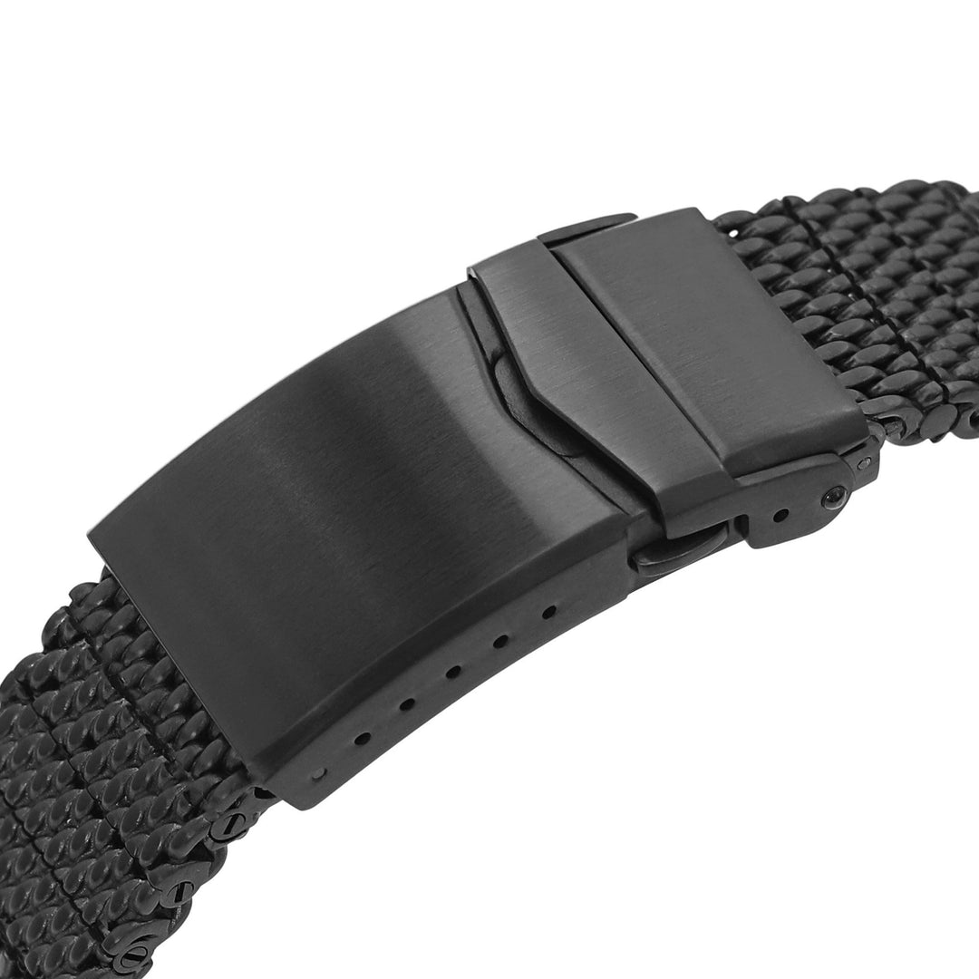 20mm或22mm重型瑪司米蘭錶帶316L鋼網錶帶潛水V扣電鍍黑