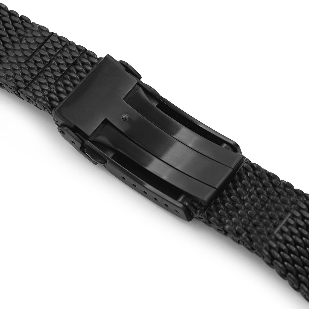 20mm或22mm重型瑪司米蘭錶帶316L鋼網錶帶潛水V扣電鍍黑