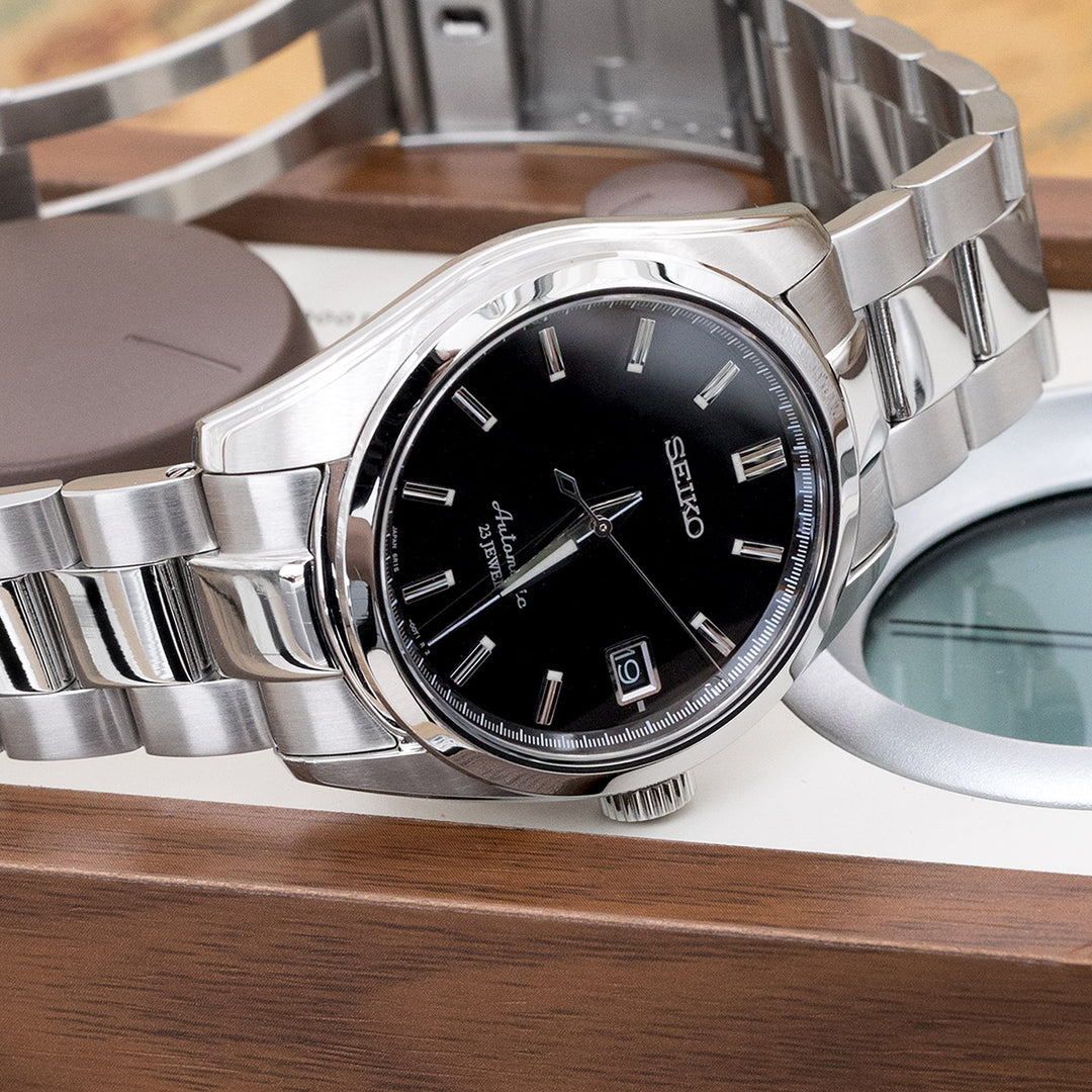 SEIKO 精工 都會精英黑面 SARB033專用 代用錶帶 超級3D三板式按鈕V形潛水扣不鏽鋼拉砂/拋光