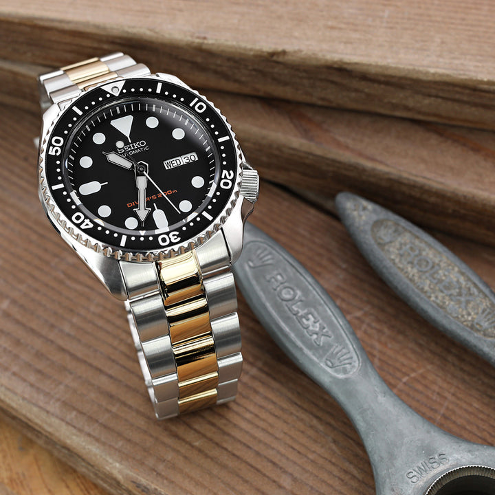 SEIKO 精工水鬼 SKX007 SKX009 SKX011 代用鋼錶帶 超級3D三板式 不鏽鋼 SUB潛水扣 中間電鍍金色版