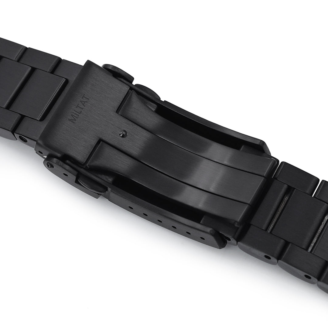 SEIKO精工限量黑鮑魚SRPC49專用彎錶耳代用實心"子彈"鋼錶帶電鍍黑V形雙鎖錶帶扣
