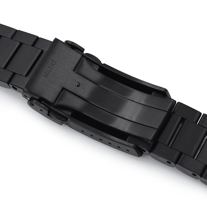 SEIKO精工限量黑鮑魚SRPC49專用彎錶耳代用實心"子彈"鋼錶帶電鍍黑V形雙鎖錶帶扣