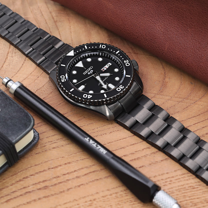 SEIKO 5 精工5號次世代重生 SRPD65 SRPD65K1 代用錶帶 超級3D三板式 不鏽鋼 V形潛水扣 DLC類金剛石碳鍍黑版