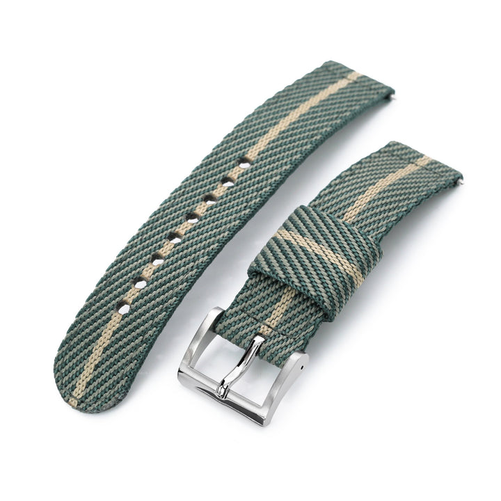 MiLTAT N9 兩件式軍用款20mm快拆錶帶 尼龍錶帶 綠色卡其色條紋