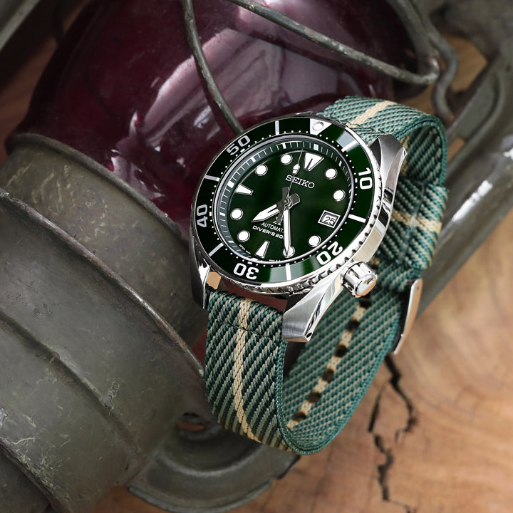 MiLTAT N9 兩件式軍用款20mm快拆錶帶 尼龍錶帶 綠色卡其色條紋