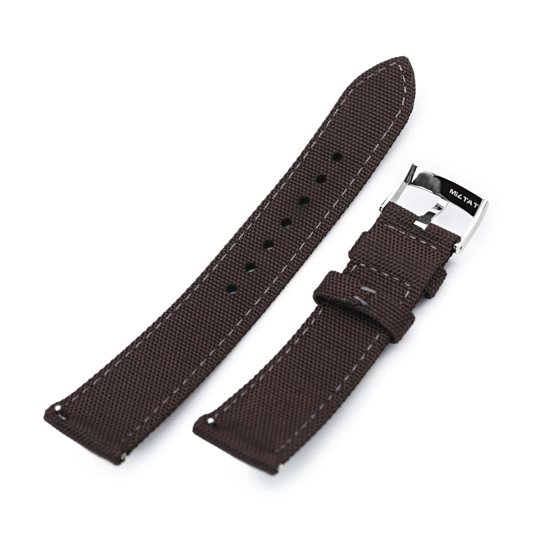 20mm Sailcloth Strap Brown Quick Release Nylon Watch Band, Grey Stitching Strapcode Watch Bands