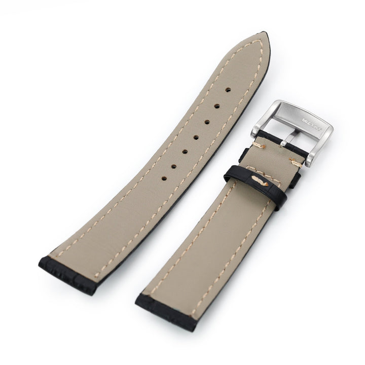 20mm Black CrocoCalf (Croco Grain)  Leather Watch Band, Brushed Buckle Strapcode Watch Bands