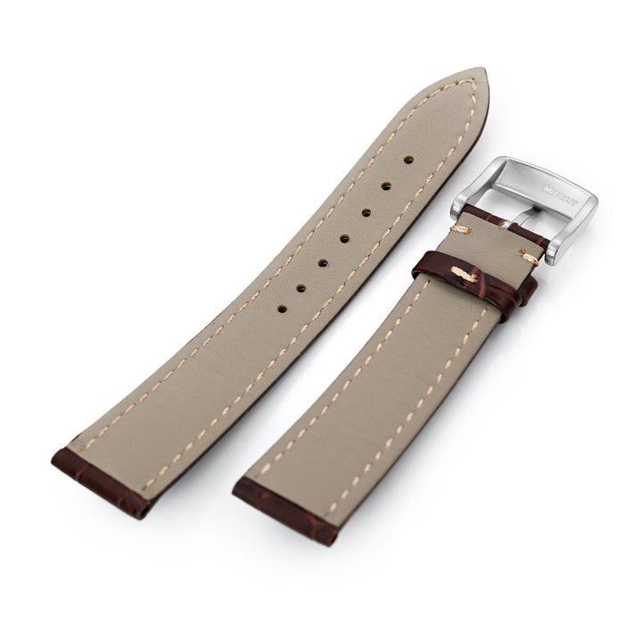 20mm Pecan Brown CrocoCalf (Croco Grain)  Leather Watch Band, Brushed Buckle Strapcode Watch Bands