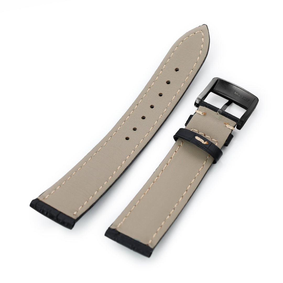 20mm Black CrocoCalf (Croco Grain) Leather Watch Band, PVD Black Buckle Strapcode Watch Bands