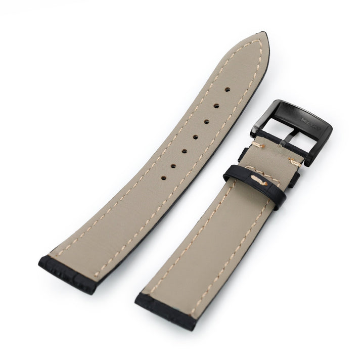 20mm Black CrocoCalf (Croco Grain) Leather Watch Band, PVD Black Buckle Strapcode Watch Bands