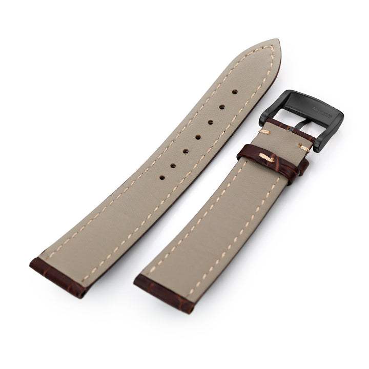 20mm Pecan Brown CrocoCalf (Croco Grain) Leather Watch Band, PVD Black Buckle Strapcode Watch Bands
