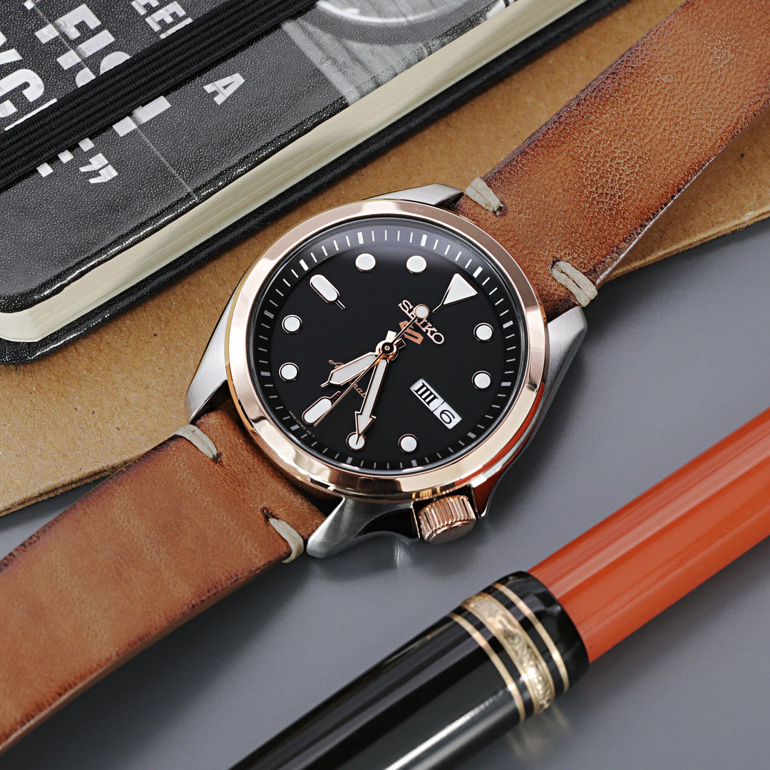 Seiko 5 Sports 40mm SRPE58K1 Black Dial Rose Gold Automatic Watch Strapcode Watch Bands
