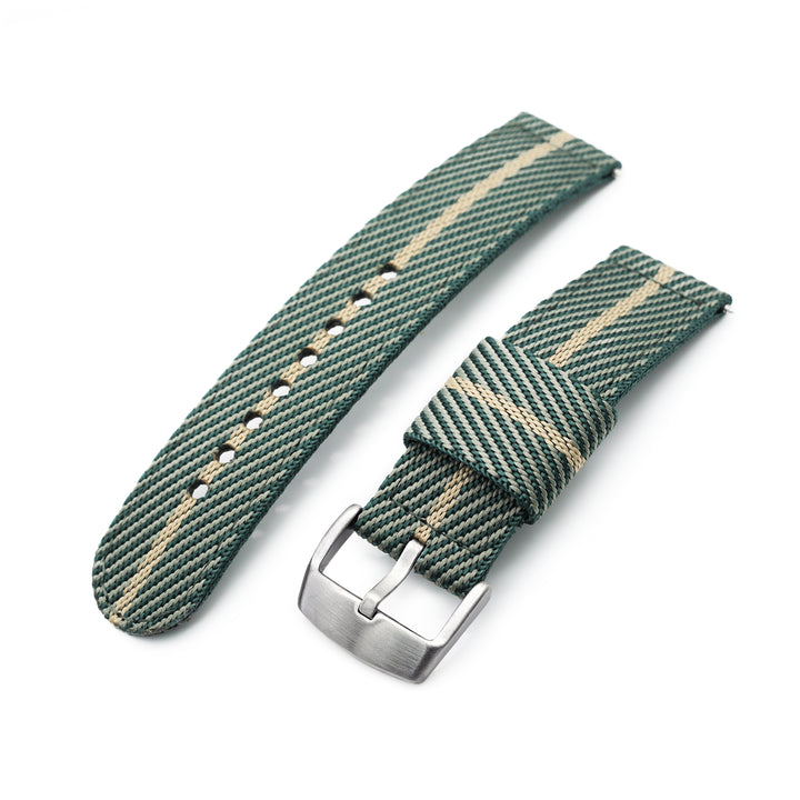 MiLTAT N9 兩件式軍用款22mm快拆錶帶 尼龍錶帶 綠色卡其色條紋