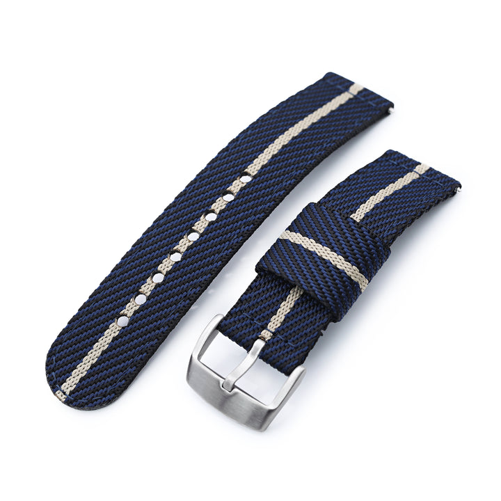 MiLTAT N9 兩件式軍用款22mm快拆錶帶 尼龍錶帶 藍色 卡其色條紋