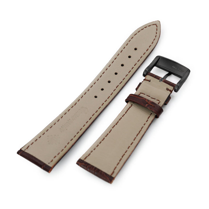 22mm Pecan Brown CrocoCalf (Croco Grain) Tapered Leather Watch Band, PVD Black Buckle Strapcode Watch Bands