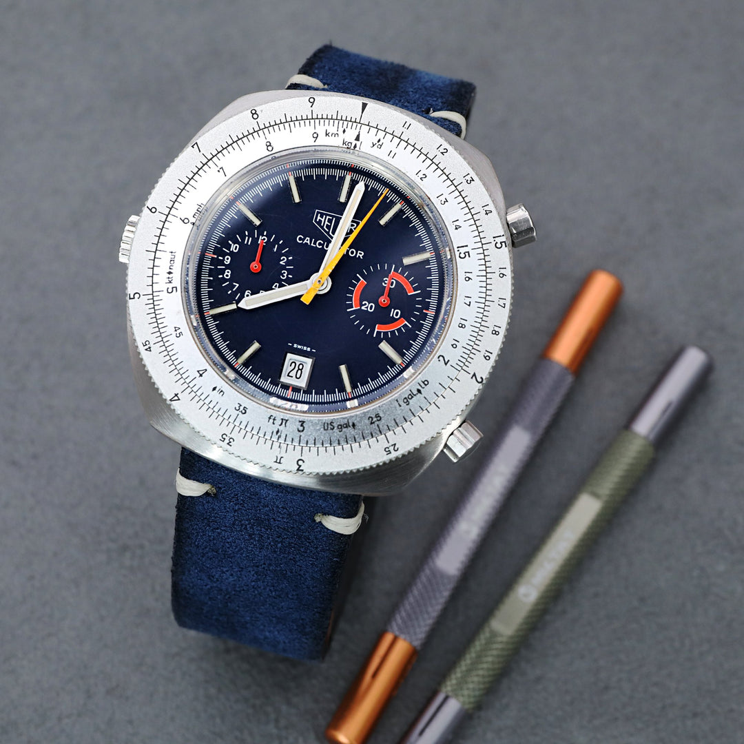 HEUER Vintage Chronograph CALCULATOR Ref-110633 Strapcode Watch Bands