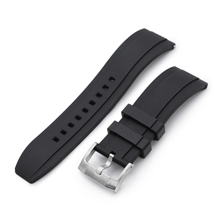 階梯型 黑色FKM橡膠快拆錶帶24mm