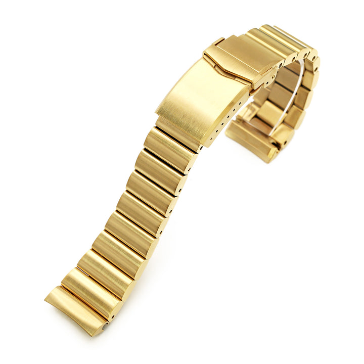 SEIKO精工復刻金海龜SRPC44專用彎錶耳代用實心"子彈"鋼錶帶電鍍金鋼錶帶
