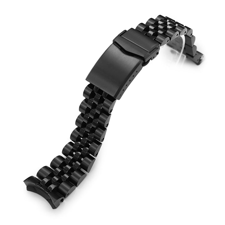 SEIKO精工水鬼SKX007專用代用錶帶安哥斯五珠鋼帶 V形按鍵式雙鎖潛水錶帶扣DLC碳黑鋼膜