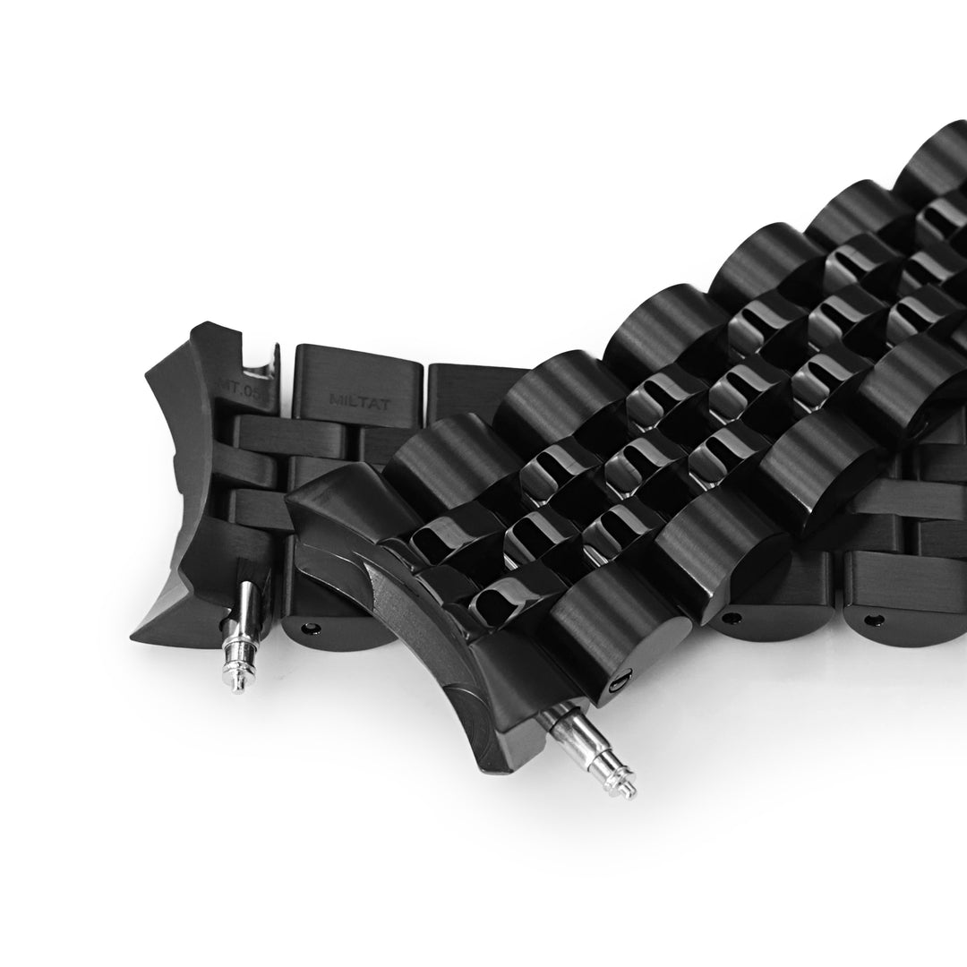 SEIKO精工水鬼SKX007專用代用錶帶安哥斯五珠鋼帶 V形按鍵式雙鎖潛水錶帶扣DLC碳黑鋼膜