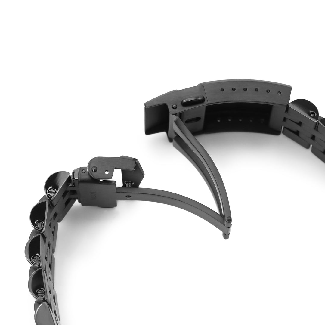 SEIKO精工水鬼SKX007專用代用錶帶安哥斯五珠鋼帶 V形按鍵式雙鎖潛水錶帶扣DLC碳黑鋼膜