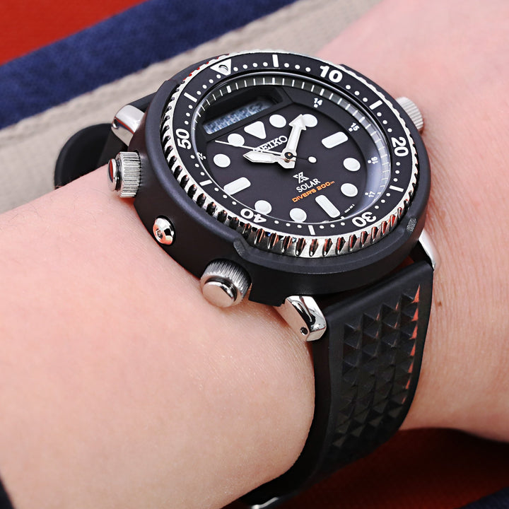 Seiko Prospex Arnie Re-Issue Solar Hybrid Black LCD Watch SNJ025P1 Strapcode Watch Bands